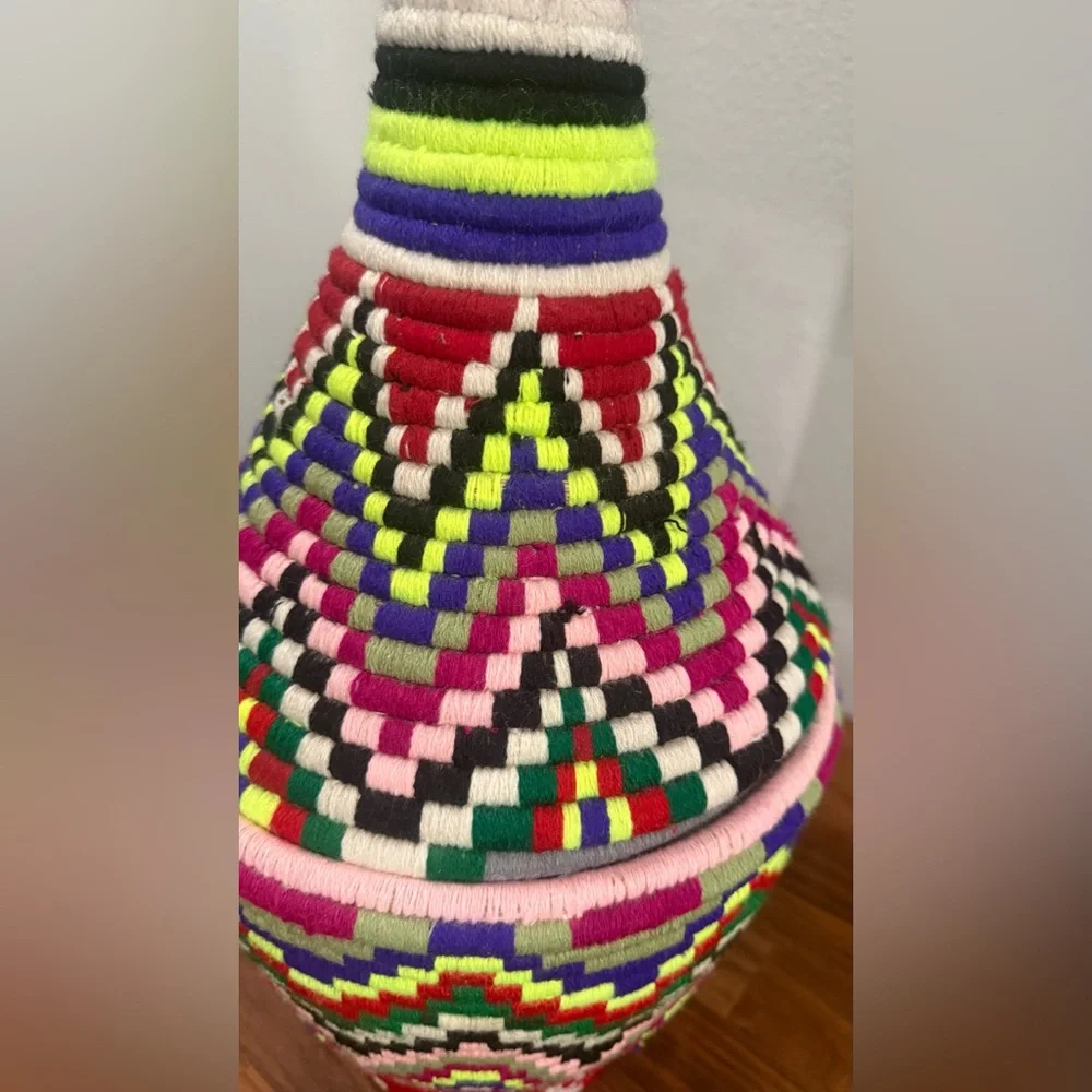 Vintage Multicolored Moroccan Berber Baskets with Bold Pattern.